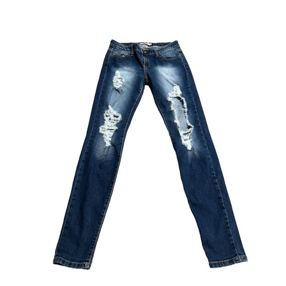 Cello Jeans Women's Denim Junior Size 7 Distressed Skinny Dark Wash - Picture 1 of 4